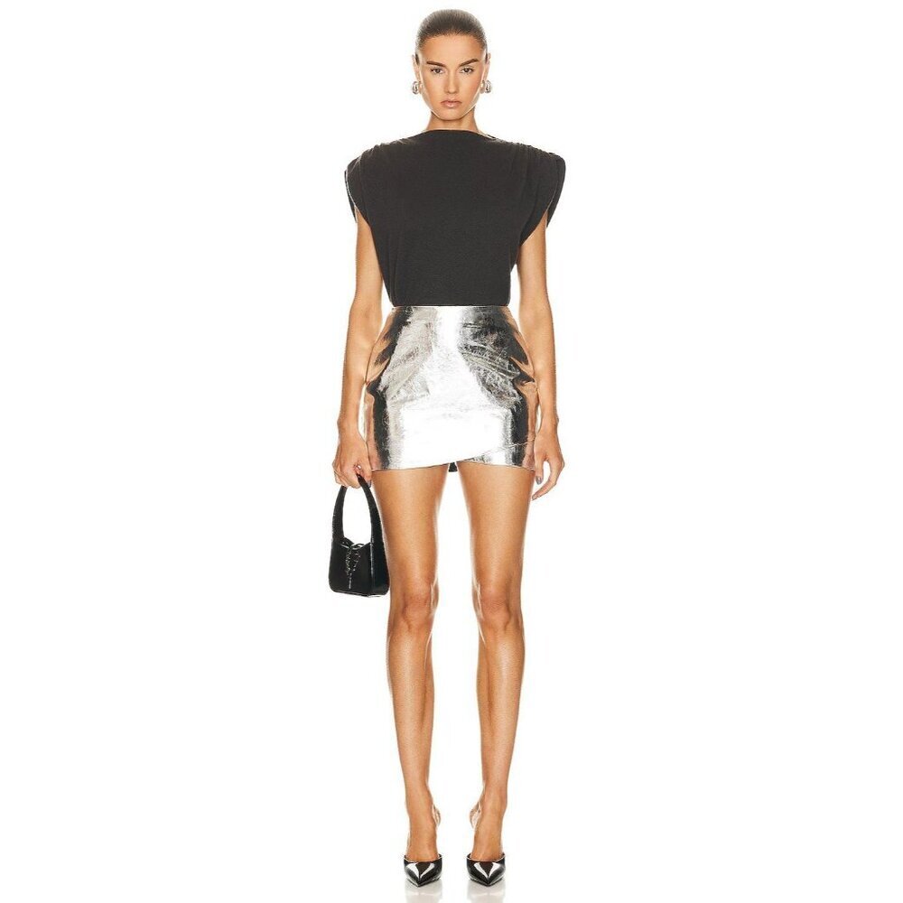 High-Waist Metallic Silver Mini Skort
